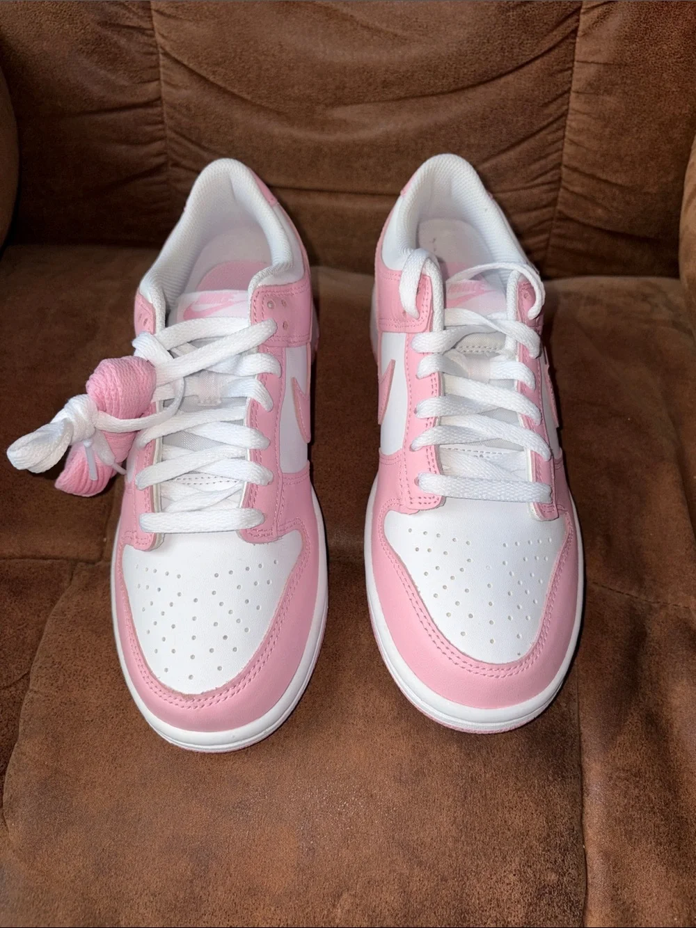 Nike Dunk Low Kids Pink and White Low-Top Sneakers with Extra Laces